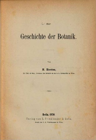 Zur Geschichte der Botanik