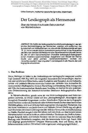 Der Lexikograph als Hermeneut. Über die historisch-kulturelle Gebundenheit von Wörterbüchern