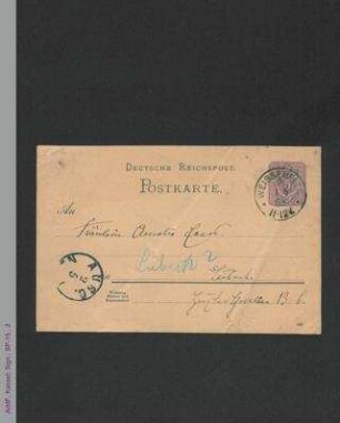 Postkarte von Louise von Francois an Amalie Evers, hs.
