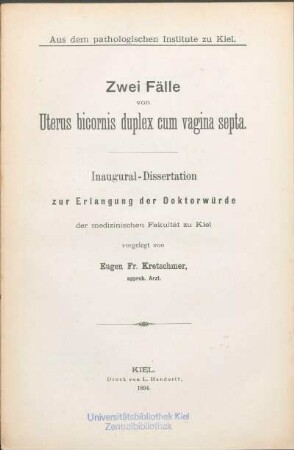 Zwei Fälle von Uterus bicornis duplex cum vagina septa