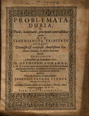 Problemata Dubia, ex Veris, nominatis, praecipuis contractibus petita