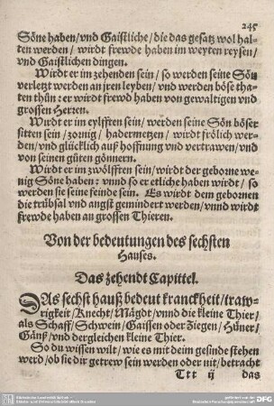 Von der bedeutung des sechsten Hauses. Das zehendt Capittel.