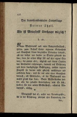 Dritter Theil. Wie ist Metaphysik ueberhaupt moeglich?