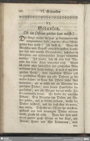 VI. Gedanken, Ob ein Officier gelehrt seyn müsse?