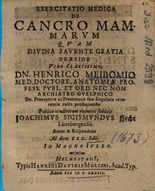 Exercitatio Medica De Cancro Mammarvm