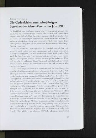 Die Gedenkfeier zum zehnjährigen Bestehen des Alster-Vereins im Jahr 1910