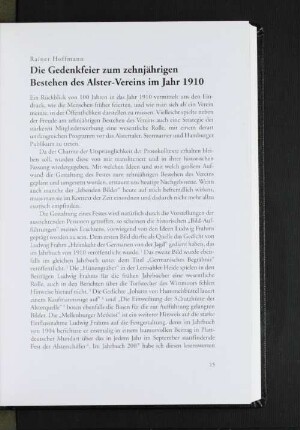 Die Gedenkfeier zum zehnjährigen Bestehen des Alster-Vereins im Jahr 1910