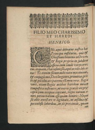 Filio Meo Charissimo Et Haeredi Henrico.