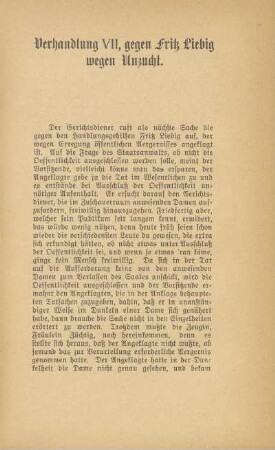Verhandlung VII, gegen Fritz Liebig wegen Unzucht