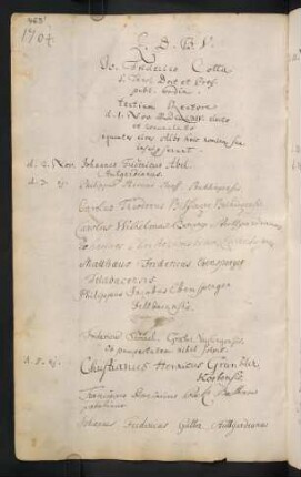 Winterhalbjahr 1764/1765. Rektorat Johann Friedrich Cotta