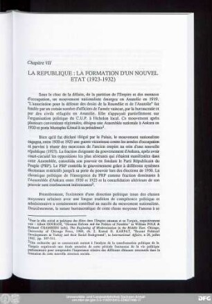 Chapitre VII La Republique: La Formation D'Un Nouvel Etat (1923-1932)