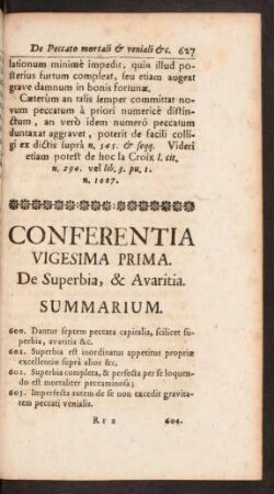 Conferentia Vigesima Prima. De Superbia, & Avaritia