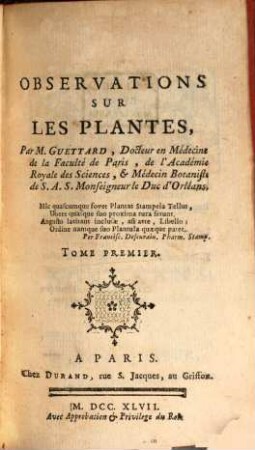 Observations Sur Les Plantes, 1