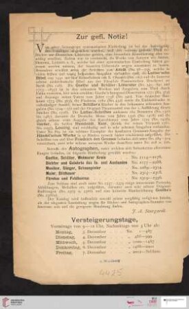 Zur gefl. Notiz / Versteigerungstage