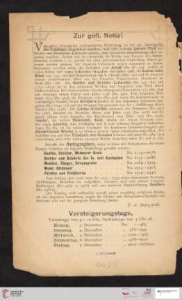 Zur gefl. Notiz / Versteigerungstage