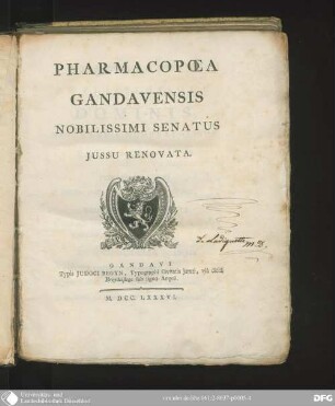 Pharmacopoea Gandavensis : nobilissimi senatus iussu renovata