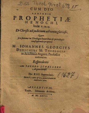 Exēgēsis Prophetiae Henochi, Iudae V. 14.15. De Christi ad judicium adventu glorioso