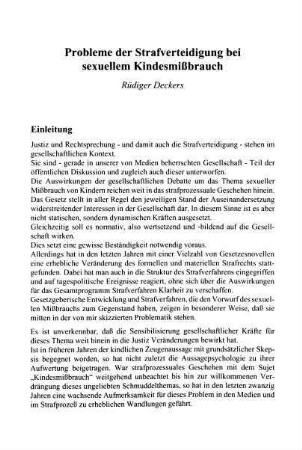 113-124, Probleme der Strafverteidigung bei sexuellem Kindesmißbrauch
