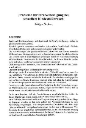 113-124, Probleme der Strafverteidigung bei sexuellem Kindesmißbrauch