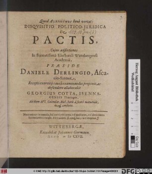 Disquisitio Politico-Iuridica De pactis