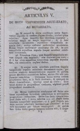 Articulus V. De Motu Uniformiter Accelerato Ac Retardato.