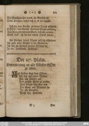 Der 117. Psalm. Ermunterung an alle Völcker Gott zu loben.