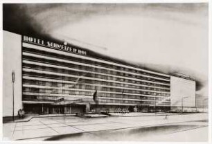 Hotel Budapester Straße/Burggrafenstraße (»Schweizerhof«), Berlin-Tiergarten: Perspektivische Ansicht