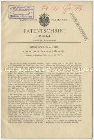 Patentschrift einer Vierzylinder-Compound-Maschine, Patent-Nr. 37441