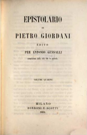 Opere di Pietro Giordani. 4, Epistolario di Pietro Giordani ; 4