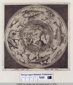 Neptun, umgeben von Seeungeheuern