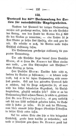152. Protocoll der 35sten Versammlung der Section für vaterstädtische Angelegenheiten.