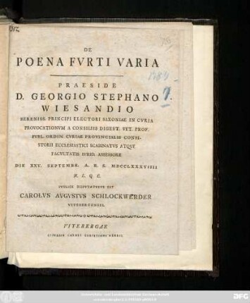 De Poena Fvrti Varia