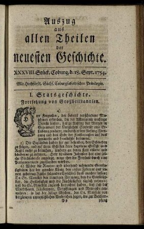 XXXVIII. Stück. Coburg, den 18. Sept. 1754.