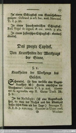 Das zweyte Capitel. Von Krankheiten der Werkzeuge der Sinne