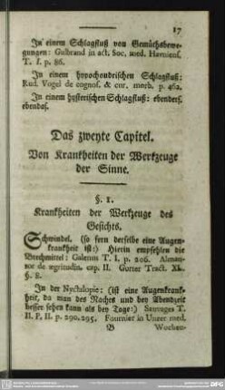 Das zweyte Capitel. Von Krankheiten der Werkzeuge der Sinne