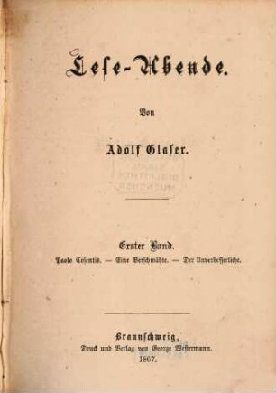 Lese-Abende : Von Adolf Glaser. 1