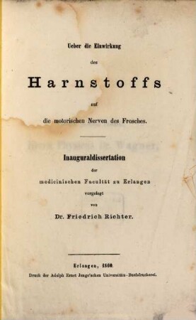 Ueber die Einwirkung des Harnstoffs auf die motorischen Nerven des Frosches