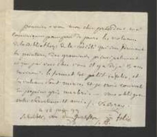 Brief von François Gabriel von Bray an Johann Jacob Kohlhaas