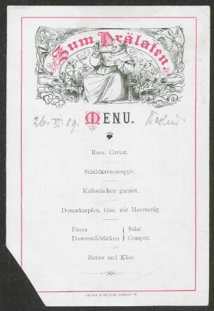 Menu, Weinkarte / Zum Prälaten, [Berlin]
