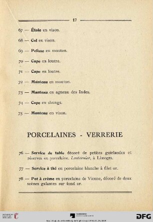 Porcelaines Verrerie (Nr. 76-80)