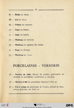 Porcelaines Verrerie (Nr. 76-80)
