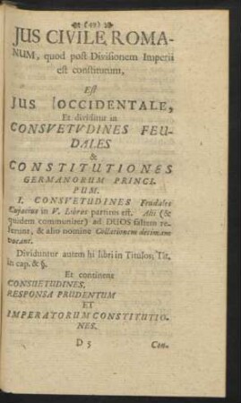 Jus Civile Romanum, quod post Divisionem Imperii est constitutum, ...