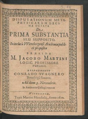Disputationum Metaphysicarum Decima Octava De Prima Substantia Seu Supposito