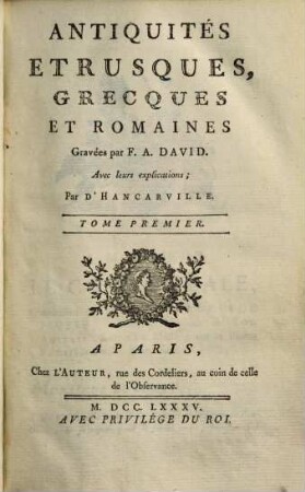 Antiquités etrusques, Grecques et Romaines, 1