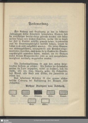 [Namensverzeichnis und Wappen von Adelsfamilien, welche durch ihre Ansässigkeit in Sachsen die Staatsangehörigkeit besitzen]