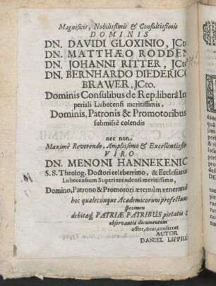 Magnificis, Nobilissimis & Consultissimis Dominis [...]