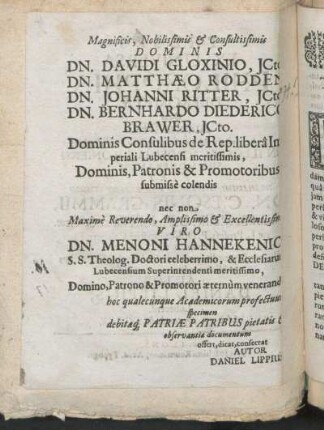 Magnificis, Nobilissimis & Consultissimis Dominis [...]