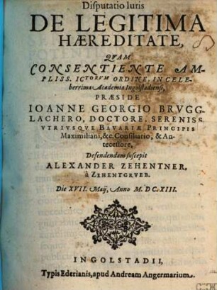 Disputatio Iuris De Legitima Haereditate