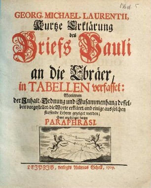 Kurtze Erklärung des Briefs Pauli an die Ebräer