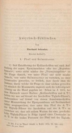321-342 Assyrisch-Biblisches : zweiter Artikel (erster Artikel in ThStKr 1874)